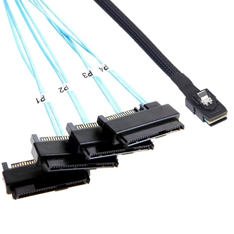 ADCAUDX كابل 2 حزمة ميني ساس إلى ساس: 1م SFF 8087 إلى SFF-8087 إلى 4 SFF-8482 مع كابل محول طاقة SATA (3.3 قدم) - Image 1